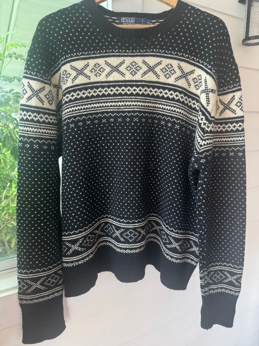 Polo Ralph Lauren 100% Lambswool Sweater Black & White Crew Neck XL